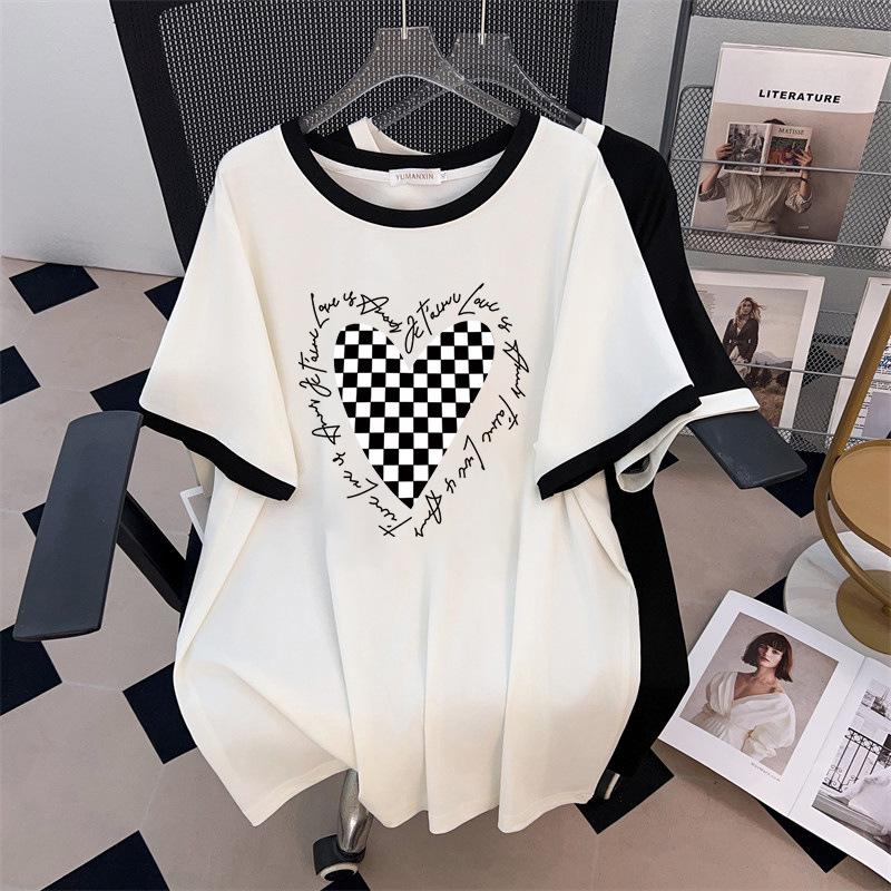 

Plus Size Slimming Mid-Length Short-Sleeve Round Neck T-Shirt for Women (200/300/350 jin) 2XL білий