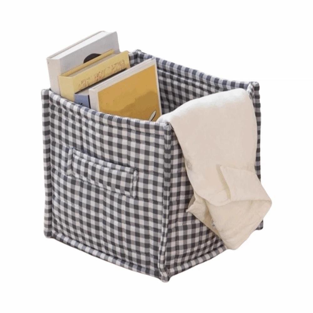 Quilted Fabric Desktop Storage Box Plaid Print Underwear Socks Storage Basket Makeup Organizer