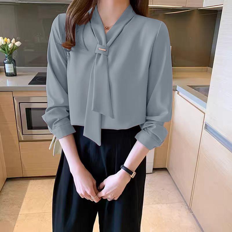 ZANZEA Women Casual Bow Collar Solid Color 3/4 Sleeve Blouse