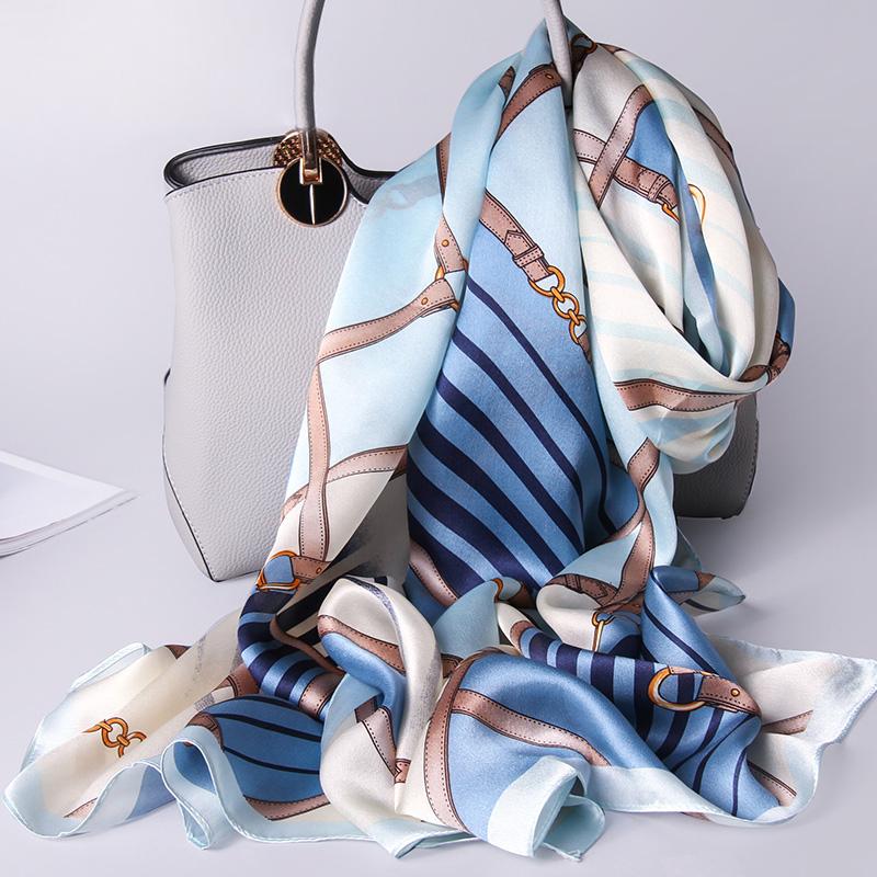 

100% Silk Long Scarf Women Luxury Natural Silk Satin Shawl Thin Spring Headband Scarves Hangzhou Real Silk Neckscarf 170x53cm