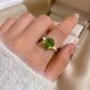 Luxury Fashion Green Zircon Ring For Women Gold Color Shiny Crystal Square Finger Ring Wedding Party Anniversary Charm Jewelry