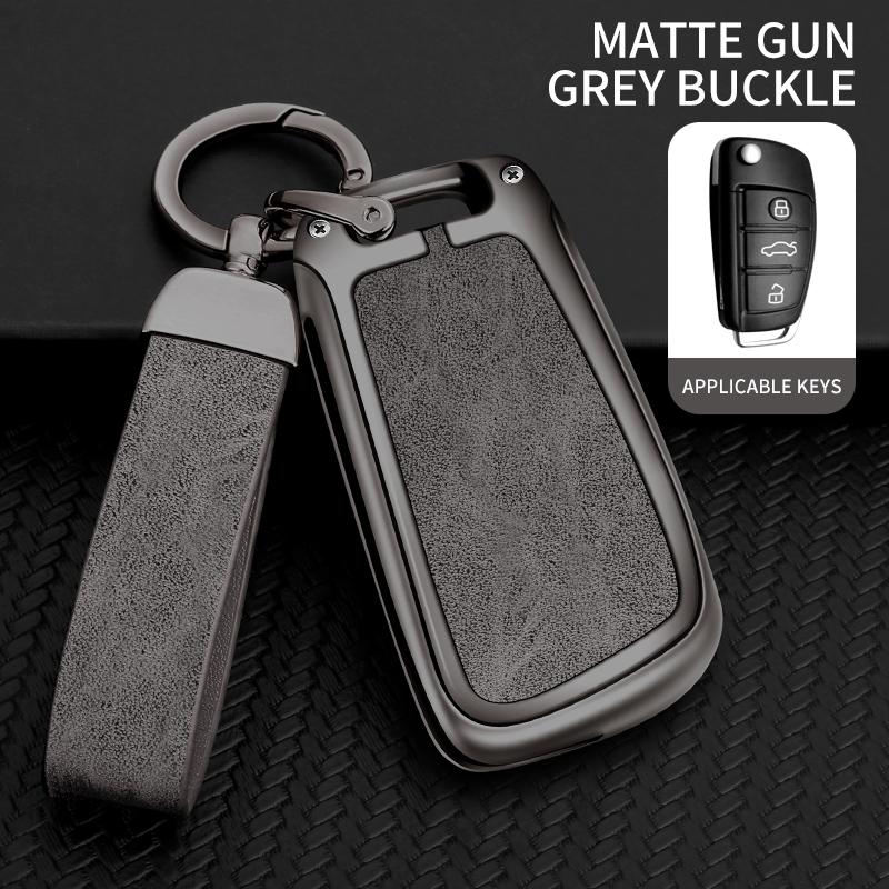 

Чехол для автомобильного ключа из цинкового сплава и кожи для A3 8L 8P A4 B6 B7 B8 A6 C5 C6 4F RS3 Q3 Q7 TT 8L 8V S3 Key Fob Shell Accessories серый