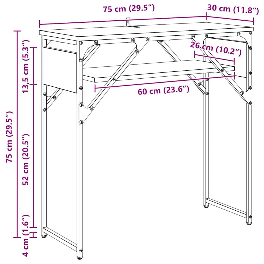 Artisan Oak Console Table 75 x 30 x 75 cm Engineered Wood