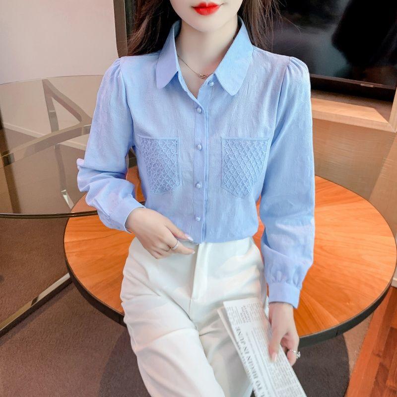 Long Sleeve Women's Shirt Stylish Spring  Autumn New Clothing Ladies Solid Top