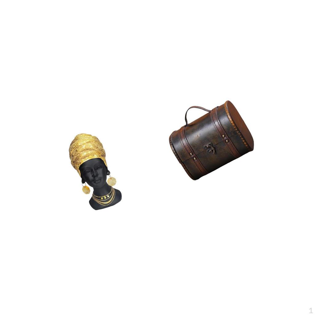 Elegant Resin African Woman Figurine with Vintage Wooden Jewelry Box Organizer Decor Centerpiece And