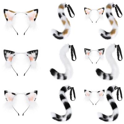 Animal Cosplay Costumes Faux Furs Cat Foxes Wolf Furry Tail and Ear Headband Set