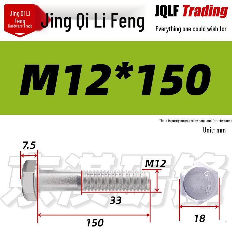 201 Stainless Steel Hex Head Bolt, Half Thread, M6-M30 Threaded Rod