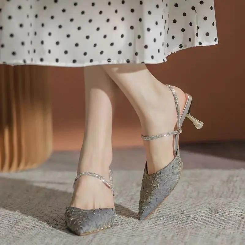 Fashion Women's Shoes Outdoor Pumps Sandals for Woman Footwear Pointed Toe Summer 2024 Thin Heels Rhinestones F H Shoe Asian Size Luxury