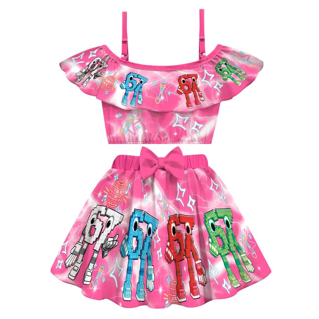 

20758 Kids Girls Steal a Brainrot 67 Print Swimsuit Swimwear Top Skirt Sets 120cm
