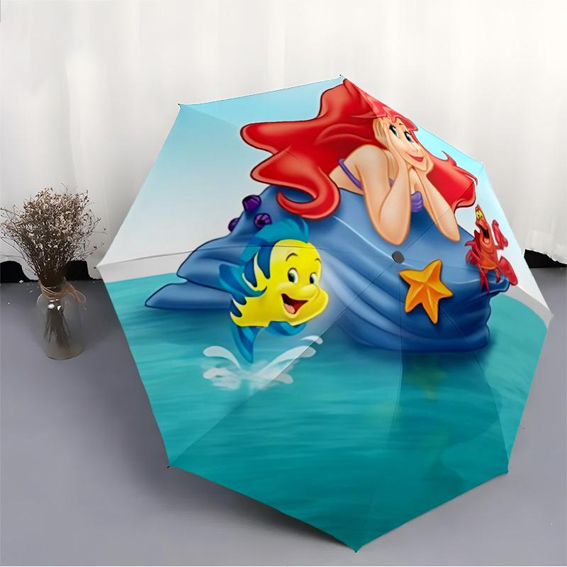 1pc Mermaid Ariel Automatic Folding Umbrella: Compact 8-rib Design Outdoor, Casual Accessory, Durable Canopy 8