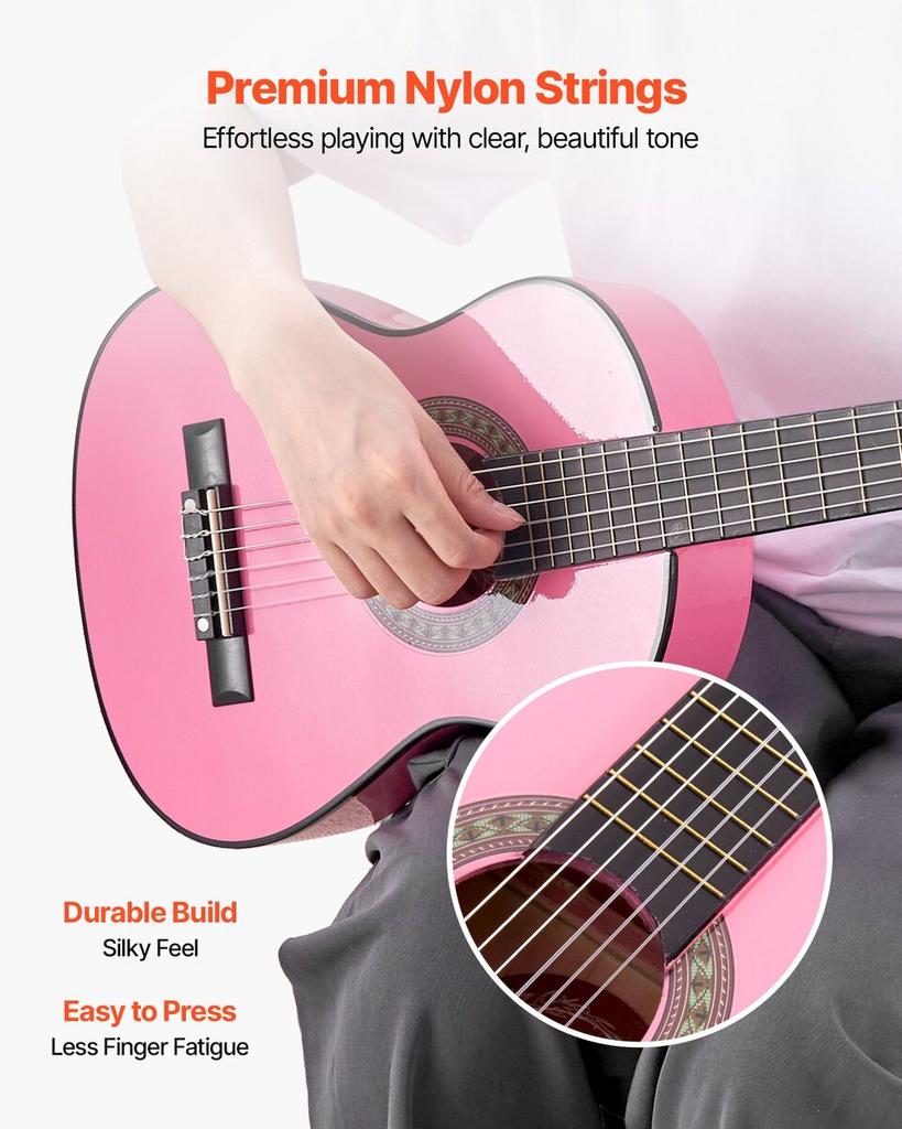 Classical Guitar, 780 mm, Wood Classical Guitar Starter Kit for Beginners, with Nylon Strings, Gig Bag, Strap, Tuner, Extra Strings, Picks, Capo,