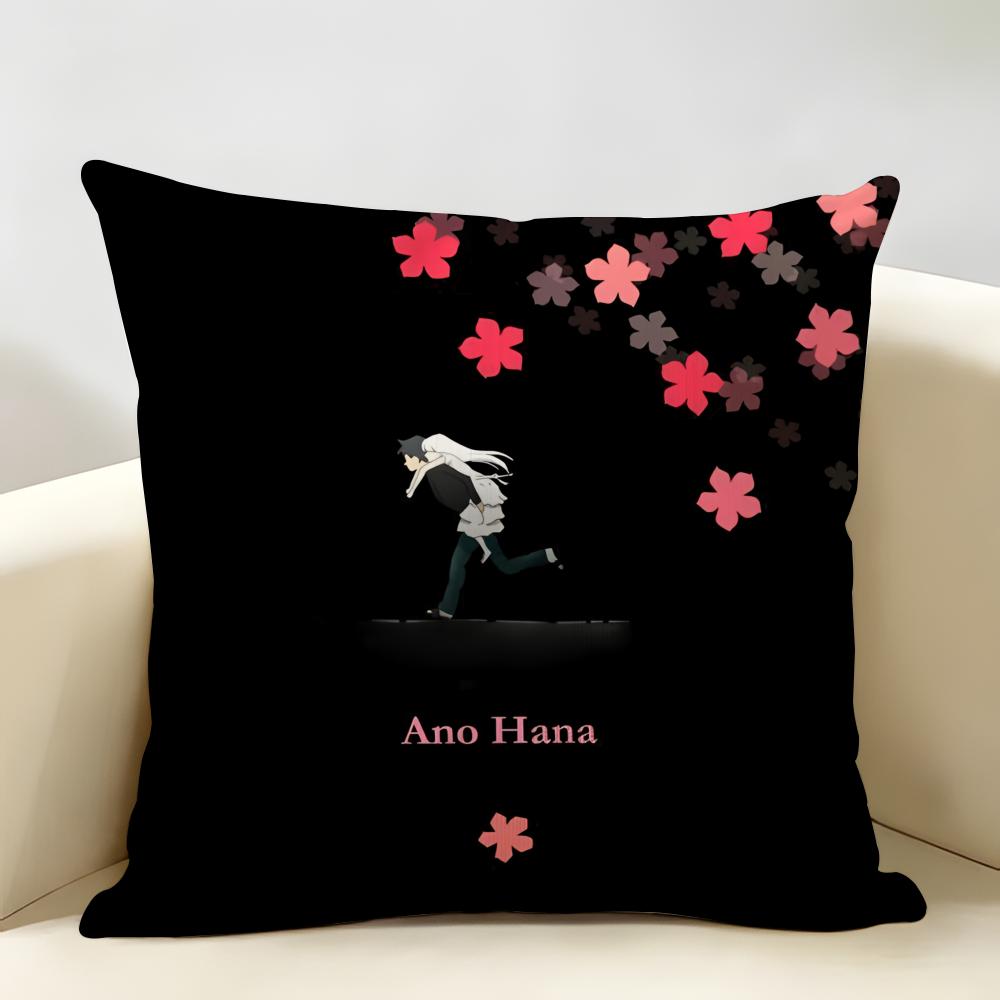 AAnohana Menma Anime Cute Cushion Cover Natural Linen Organic Fabric DoubleSided Printing Room Sofa Decor Pillow Case