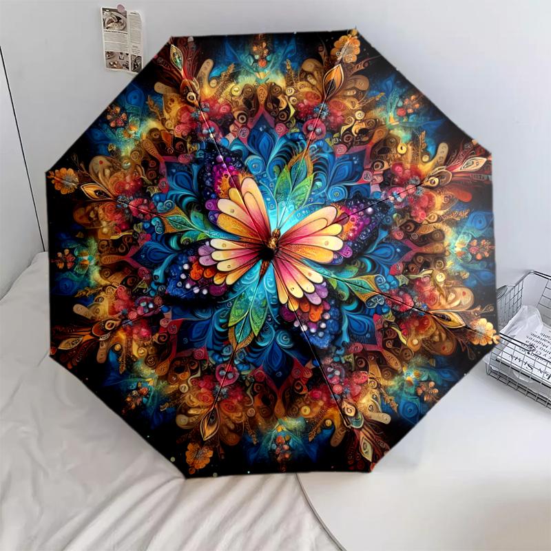 1 PC Automatic Folding Umbrella - Butterfly Pattern, Portable & Foldable Design with 8 Ribs, Christmas Birthday Gifts