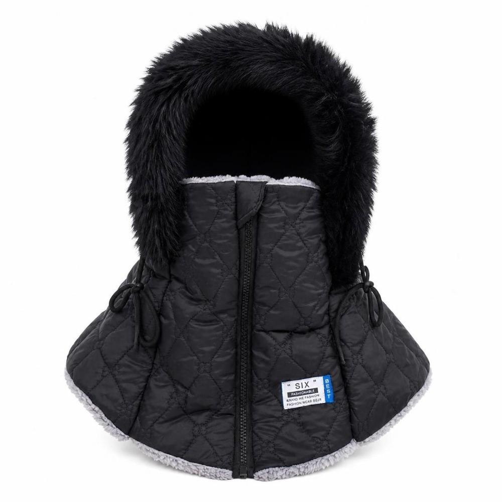 Faux Fur Lined Hooded Neck Warmer Warm Integrated Face Mask New Full Face Balaclava  Winter