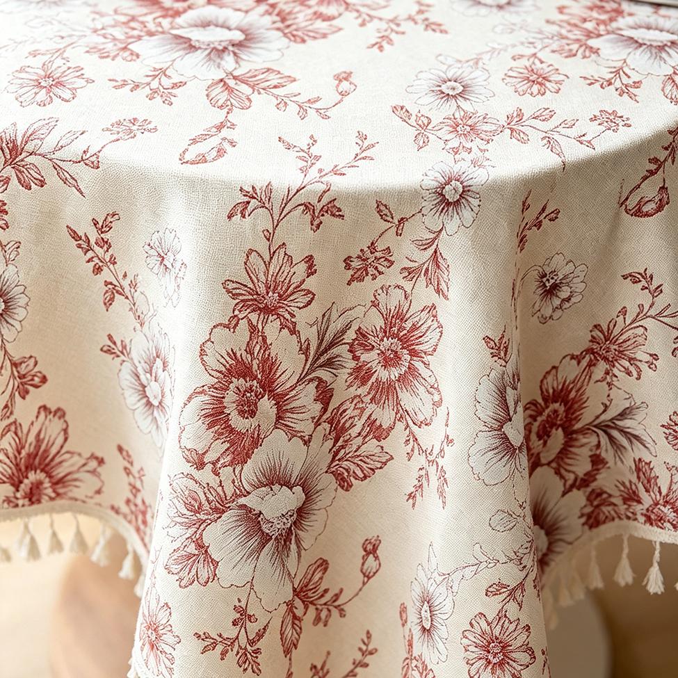 Retro Style Round Tablecloth with A Floral Print Polyester Cotton Blend for Dining Kitchen Tea Parties Garden Buffets and Farmhouse Decor.