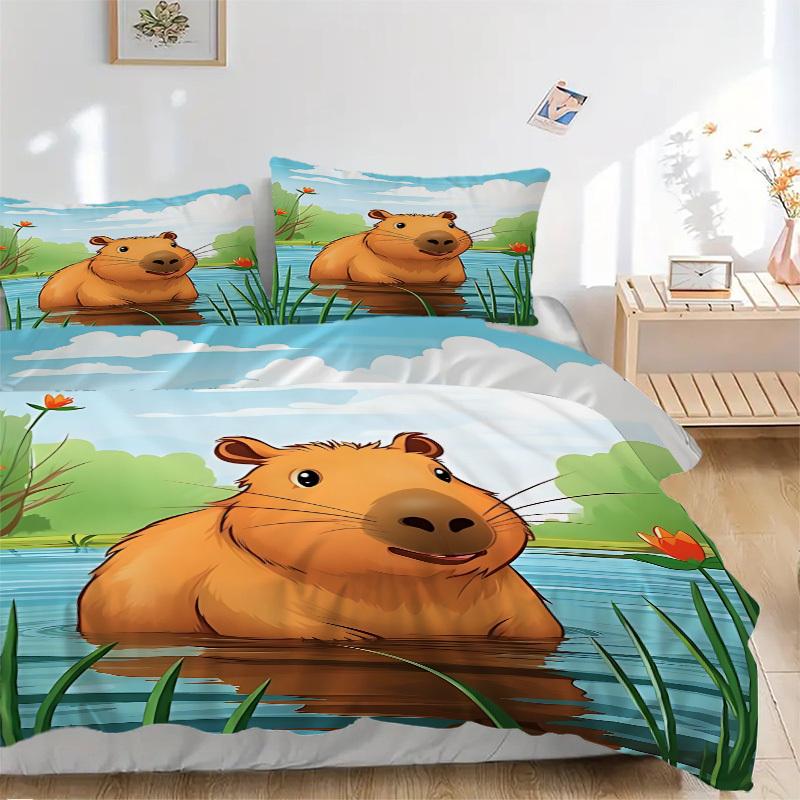 

3pcs Capybara, Waterfront Duvet Cover Set - Machine Washable, Includes 1 Cover and 2 Pillowcases, No Core Included yy251013107 135x200cm