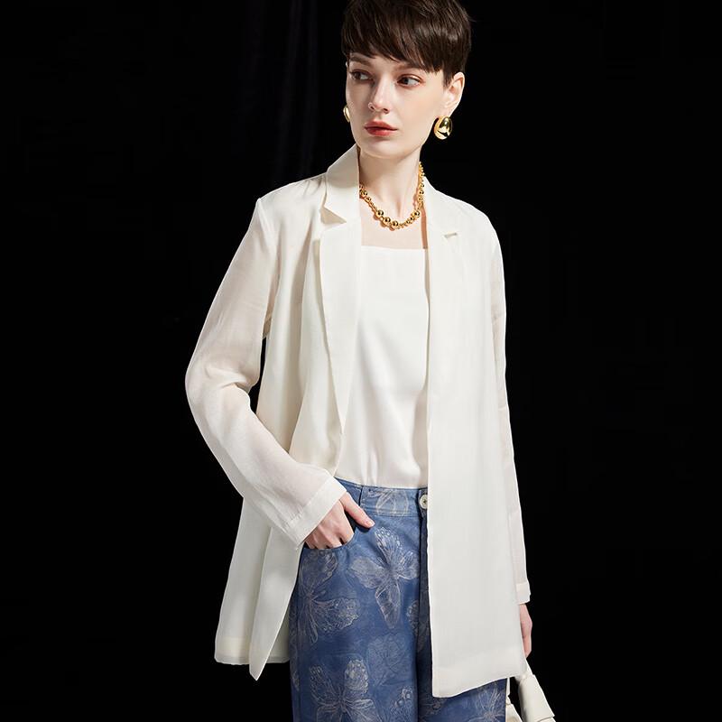 Wudao Women s Summer Silk-Cotton Blend Loose Fit Lapel Blazer L
