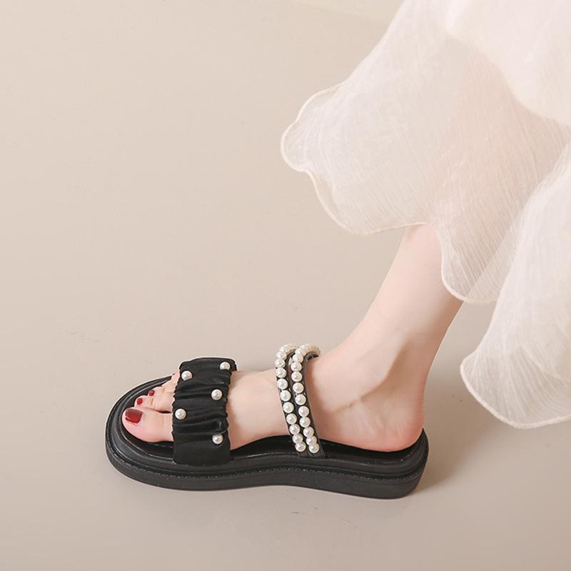 Two wearing sandals women's summer new fashion pearl versatile Roman shoes fairy style platform sandals ins