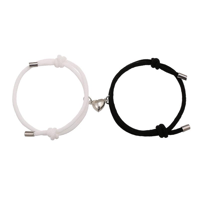 2pcs Simple Alloy Heart-Shaped Magnet Couple Bracelet, Attractive Male And Female Hand Ropes, A Versatile Couple Accessory