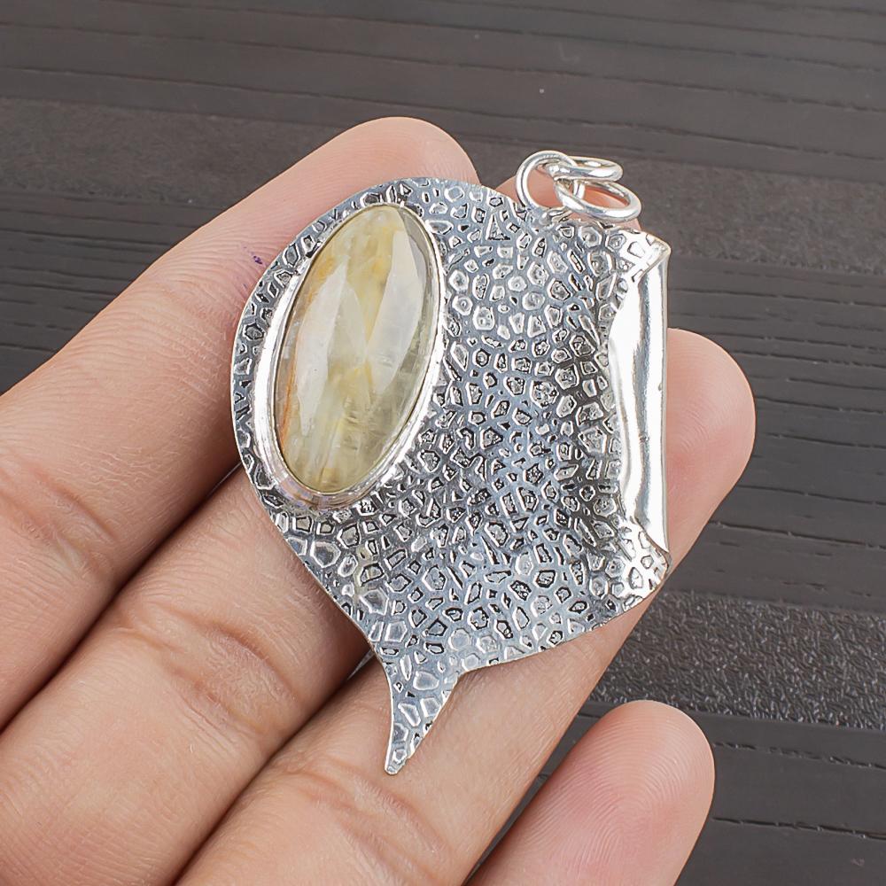 Natürlicher Gelber Aquamarin Edelstein 925 Sterling Silber Schmuck Anhänger 5,31 cm AJP-2382