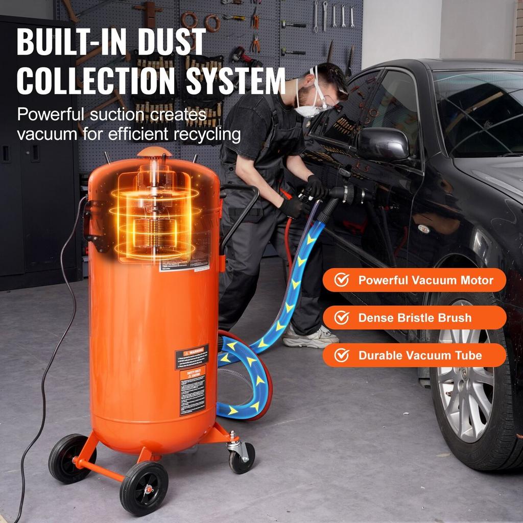 28 Gal Vacuum Sand Blaster Dustless Sandblaster with 1200W Vacuum System