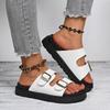 Leopard Print Cross Rivet Thick-Soled Women's Slippers - Summer 2025 European American Fashion with Single Strap Buckle in Plus Sizes.
