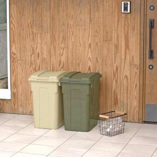 Shinki Gosei Tombo Trash Can, Connectable, 70-Liter Capacity, Khaki Green, 48cm Wide X 36.5cm Deep X 60cm High, with Lid, Durable, Large, Suitable for