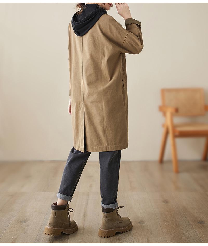 3126 Versatile Mid-Length Women's Trench Coat - 2026 Korean Style, Casual Lapel Jacket, Solid Color, Spring Collection