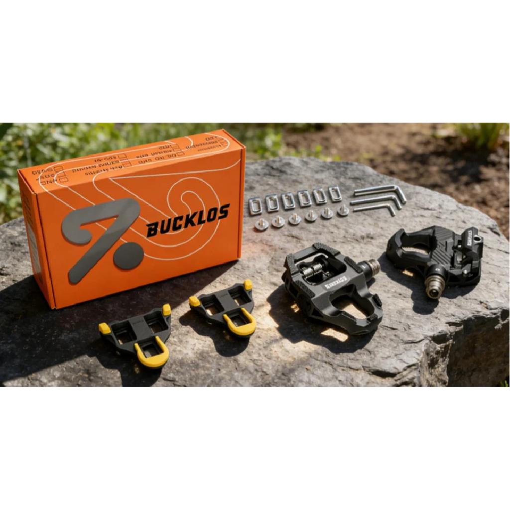 BUCKLOS Dual Function Bike Pedal Flat Clipless Cycling Pedals Platform with Cleats Bicycle Pedals for SPD SL Carbon Bike Parts