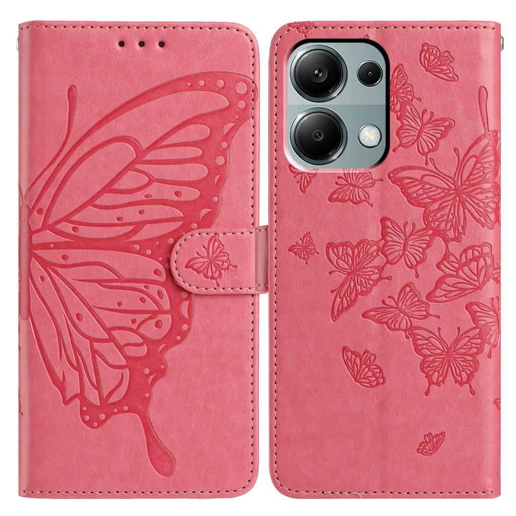Brieftaschen-Ständer-Hülle für Xiaomi Redmi Note 13 Pro 4G/14S 4G/Poco M6 Pro 4G PU-Leder-Klapphülle mit Schmetterlingsaufdruck und Trageriemen
