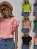 European & American Women's Casual Summer Round Neck Ruffle Batwing Short Sleeve Top