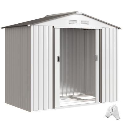 Garden Shed 213x130x185 Cm Metal Outdoor Shed for Tool Storage White
