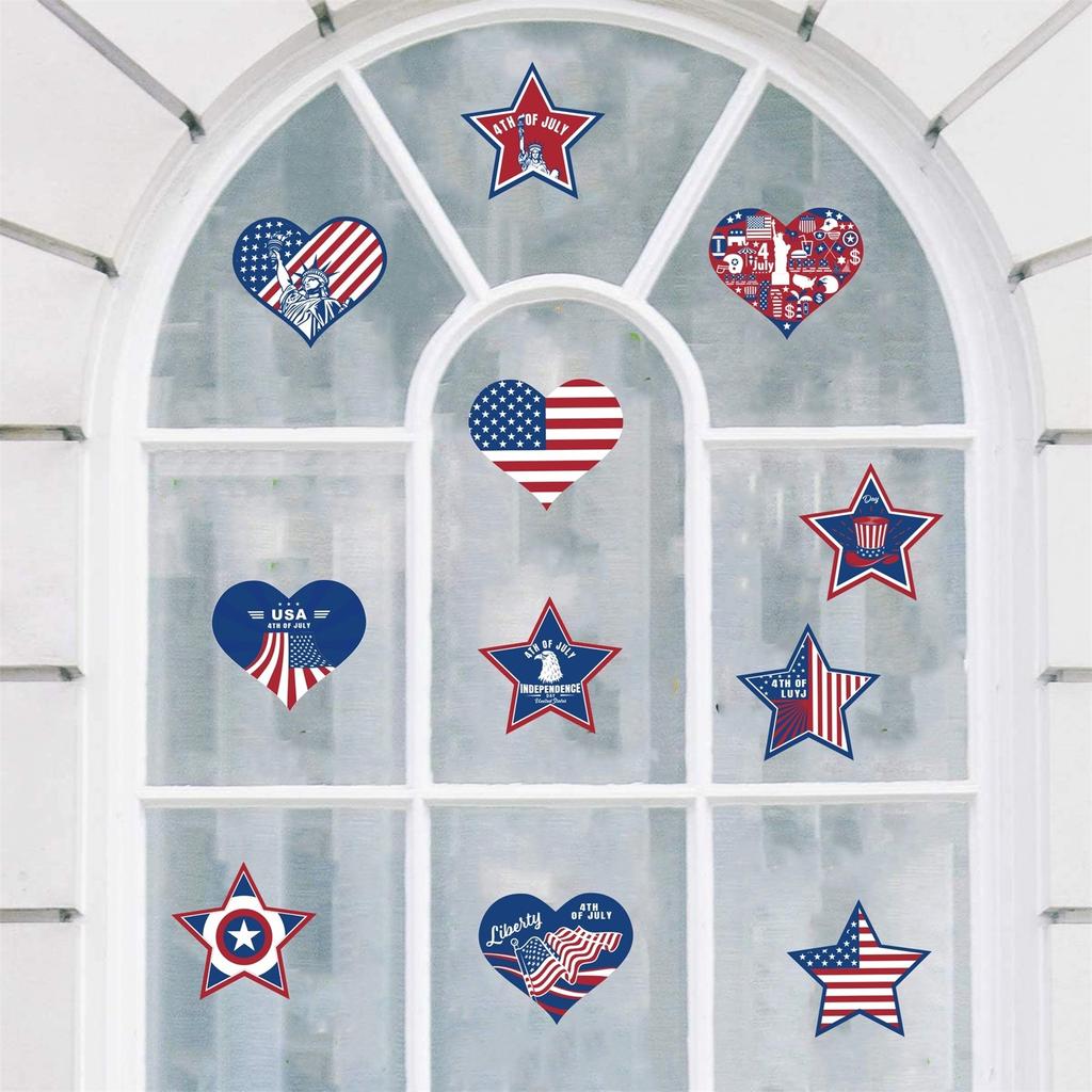 4. Juli Patriotische Fensteraufkleber USA Doppelseitige Fensterkunstaufkleber USA Unabhängigkeit Gedenktag Streifen Stern Feuerwerk Flaggen Dekorationen für Zuhause