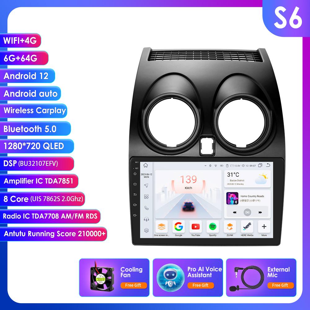 Ossuret Android 14 Intelligent Autoradio 2din Carplay For Nissan Qashqai J10 2006 2007 2008 2009 2010-2013 multimeida player Gps Navi Stereo Screen