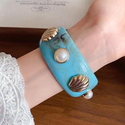 Bohemian Shell Resin Braclets For Women Geometric Hyperbole Vintage Bangles Jewelry  Elegant Acrylic Pulseras