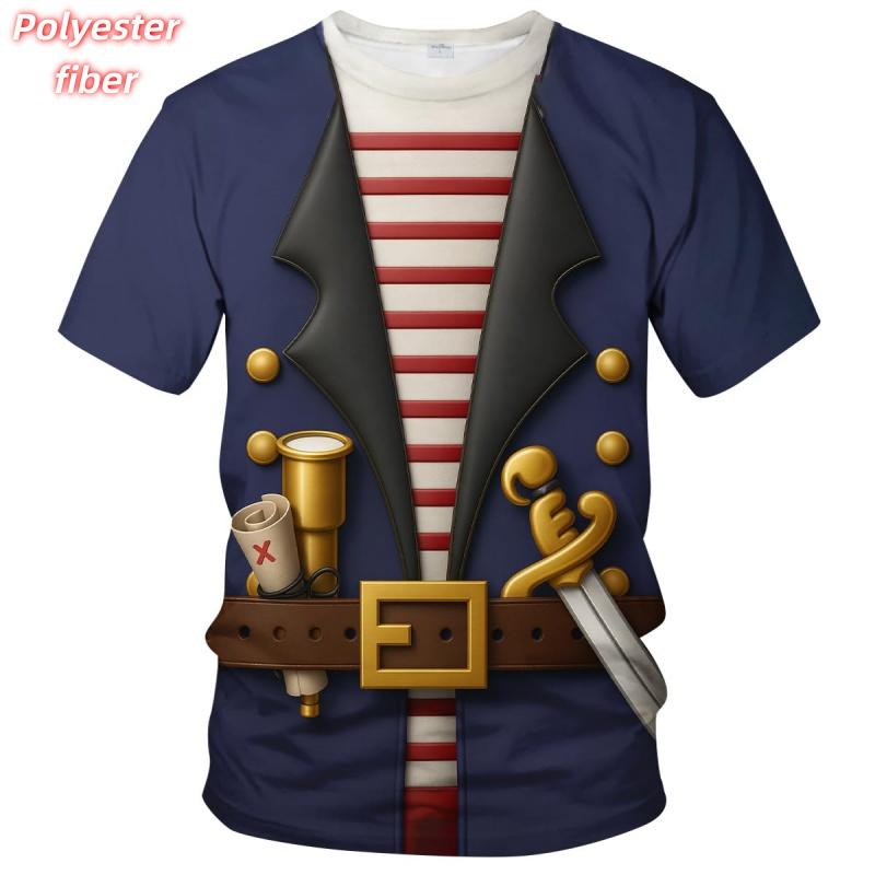 

Summer Role Playing 3D Printed T-shirt Men s Fake Set Pirate Pattern T-shirt Street Casual Short Sleeve Top Loose Round Neck T-shirt 4XL