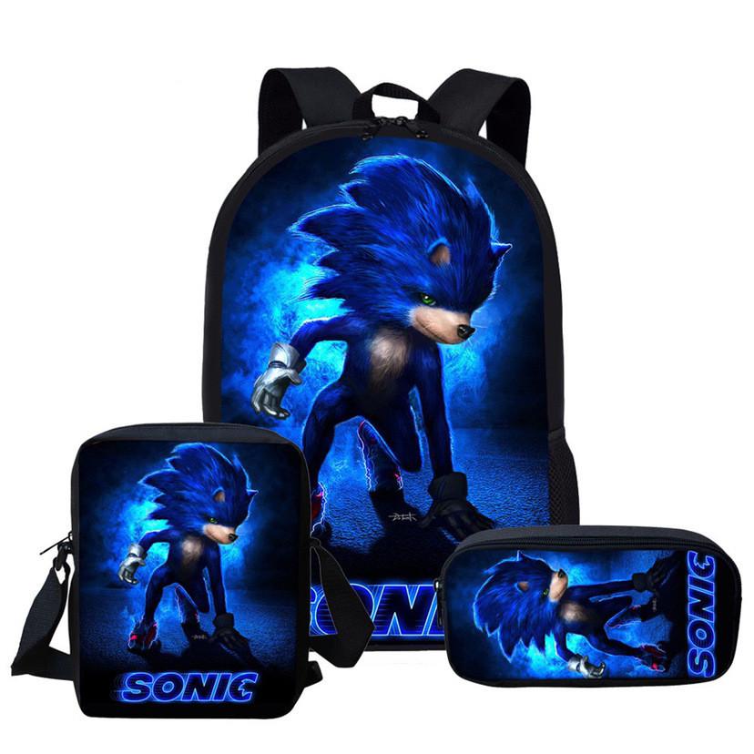 Sonic Cartoon School Bag Set With Oxford Fabric Breathable Lightweight For Kids School Use
