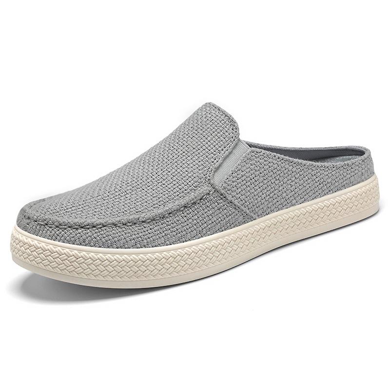 Men's Casual Cotton Linen Backless Moccasins - Solid Color Low-Top Slippers