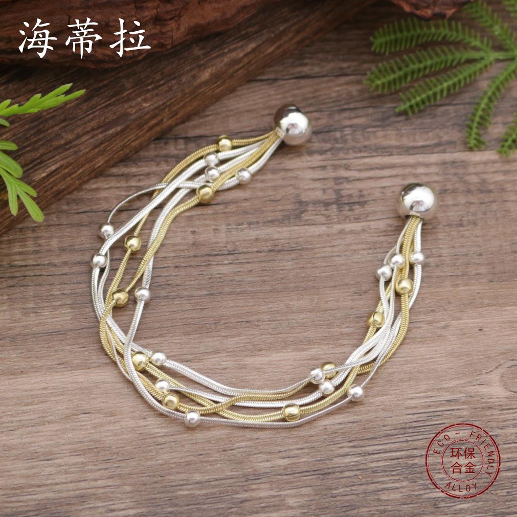 Five snake bone chain mixed-color magnetic buckle bracelet, fashionable and high-end round bead snake bone chain bracelet