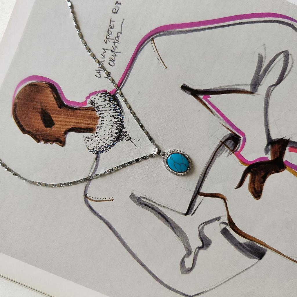 Серебряная подвеска с фианитами, бирюзой (60002277)