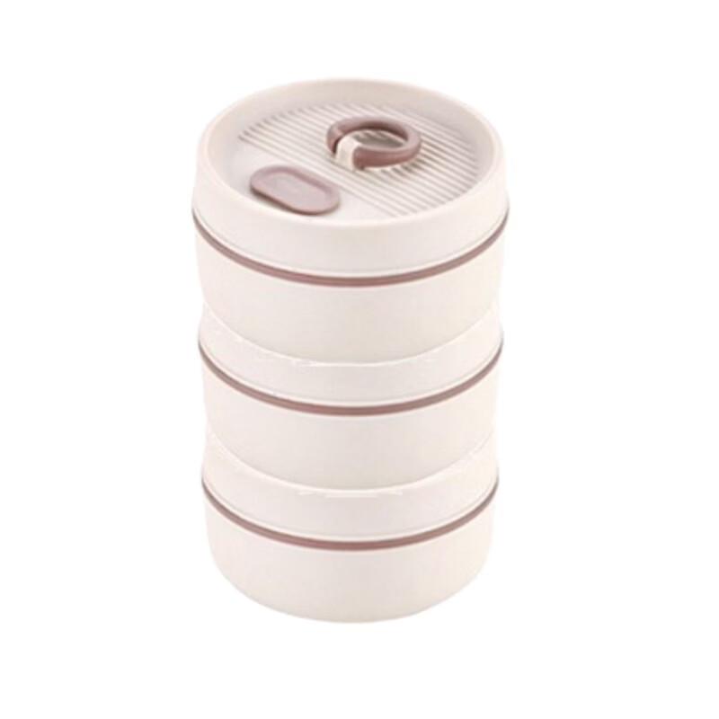 Zhi Shi Round Stainless Steel Insulated Lunch Box, Microwave Safe, Beige (3-Pack)