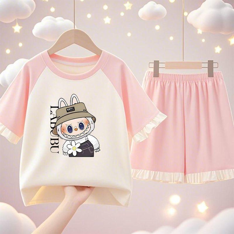 

Милая пижама для девочек, летний комплект из чистого хлопка с коротким рукавом, детская домашняя одежда 130