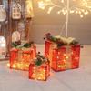 Christmas Decor Set 3pcs Gift Box Stack Display Tree Base LED Lighted Holiday Ornament Iron Craft
