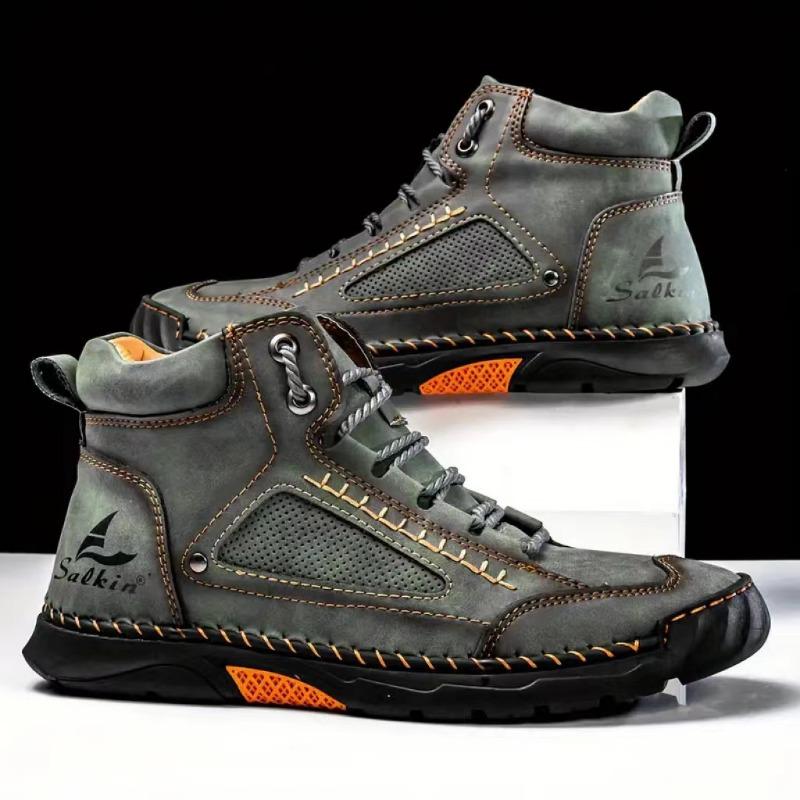 Hand-stitching Leather Men Boots Genuine Leather Casual Leather Shoes Men Ankle Boots