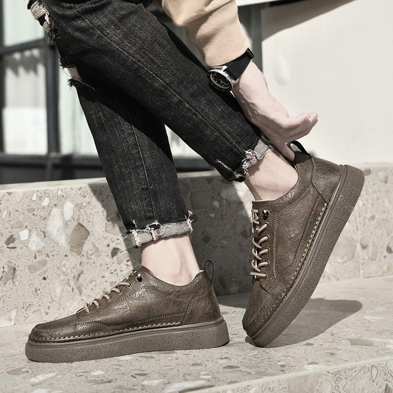 Men's Shoes Trend Breathable Soft Sole Cowhide Invisible Inner Heightening Board Shoes British Men's Casual Shoes