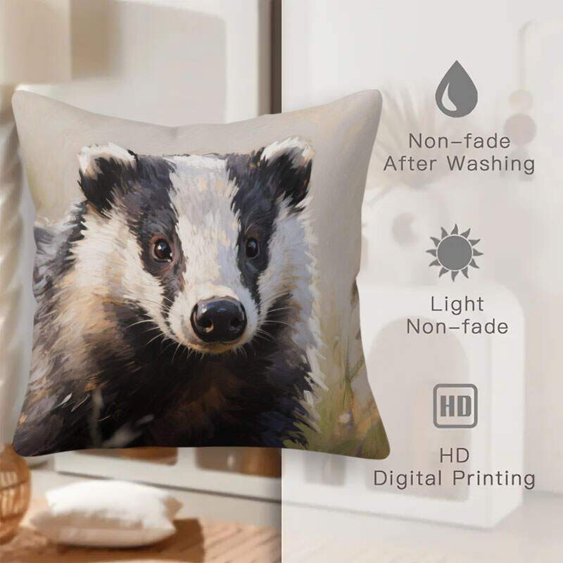 Federa per Cuscino Decorativa Ritratto di Tasso Carino Stampa Stile Pittura ad Olio Animale per Amanti della Fauna Selvatica Decorazione per la Casa