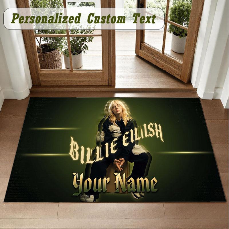 Crystal Velvet Square Rug Custom NameBillie Eilish Pattern Non Slip Home Floor Decor Rug