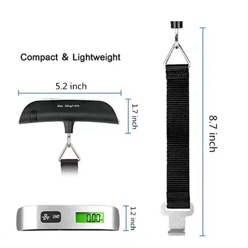 Balança portátil de alta precisão digital com visor LCD, mala de viagem, bolsa suspensa, balança de gancho, ferramentas de balança, 110 lb/50 kg