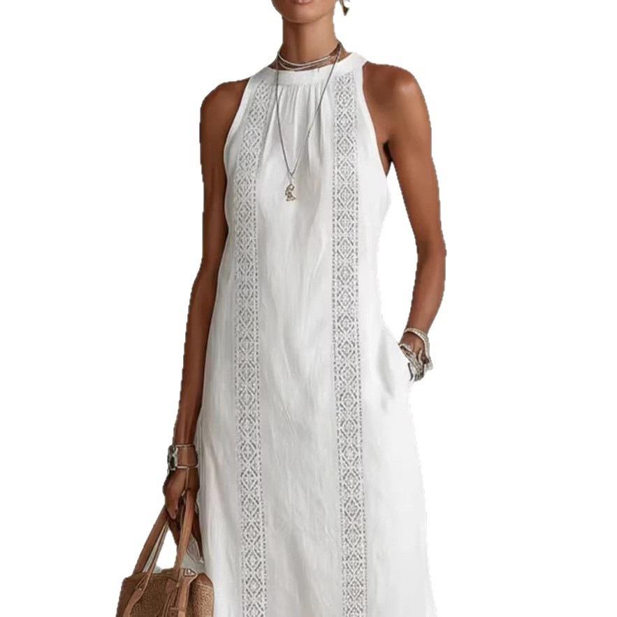 Women's Solid Color Loose Long Crew Neck Vest Fashion Casual Women's Dress