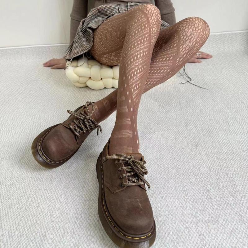 Winter Autumn Women's Irregular Geometric Patterned Fishnet Pantyhose High Elastic Sheer Mesh Tights Stockings Hosiery